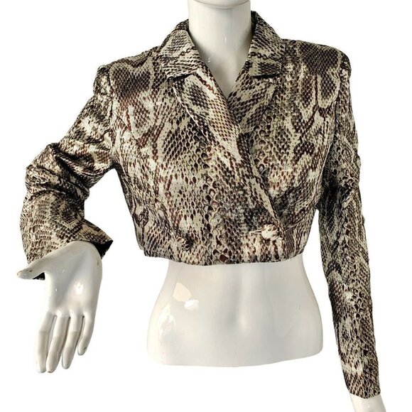 Shein Brown Ivory Metallic Cropped Jacket Short Top Polyester Womens Size Medium - Picture 1 of 9